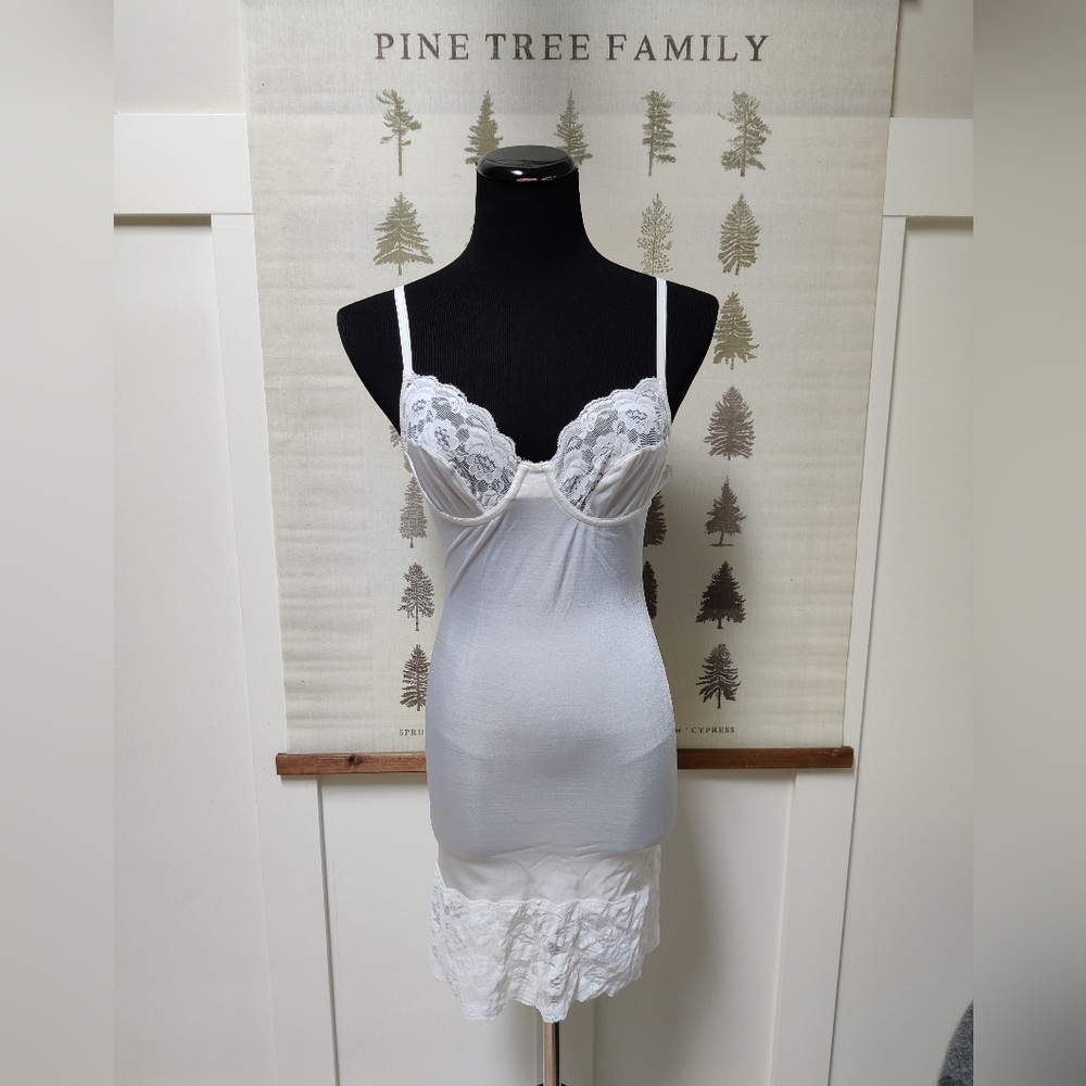 Papillon Blanc White Lace Trim Slip Dress Size Small